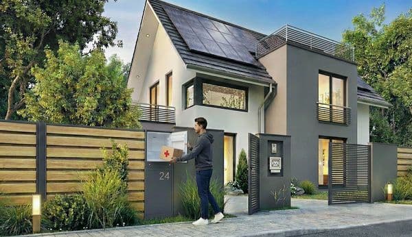 Mężczyzna odbiera paczkę z lekami z własnej skrzynki pocztowej Inbox24